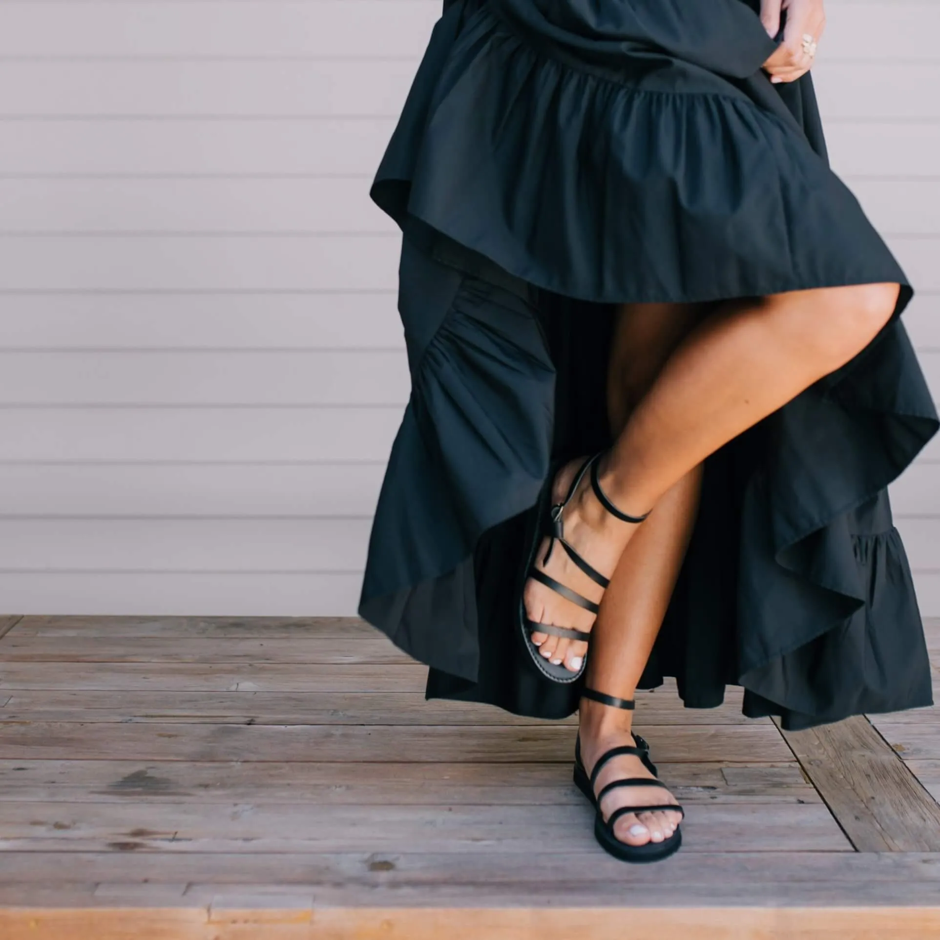 Roma Sandals in Black Leather