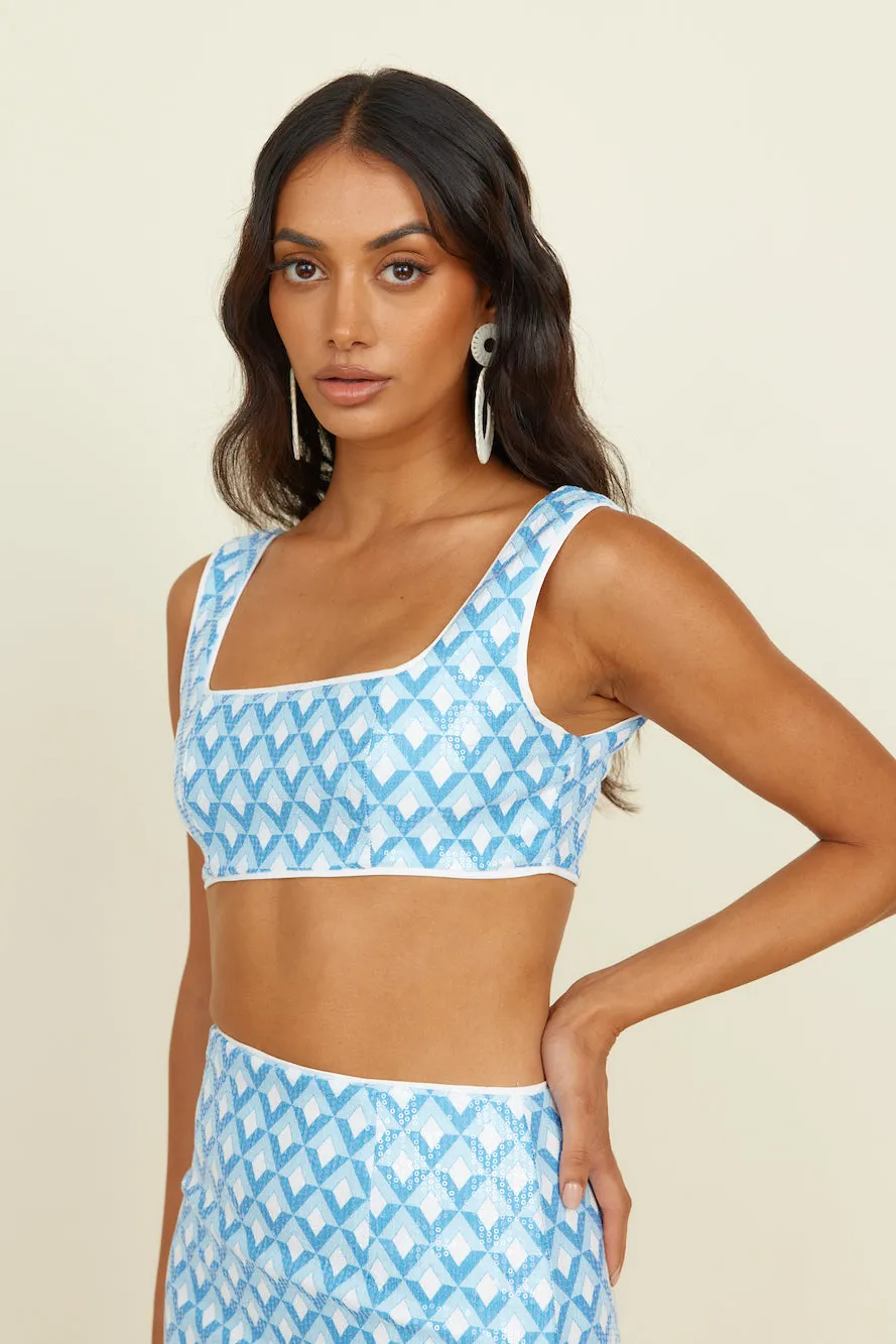 RUNAWAY THE LABEL Carla Crop Sky Geo Print