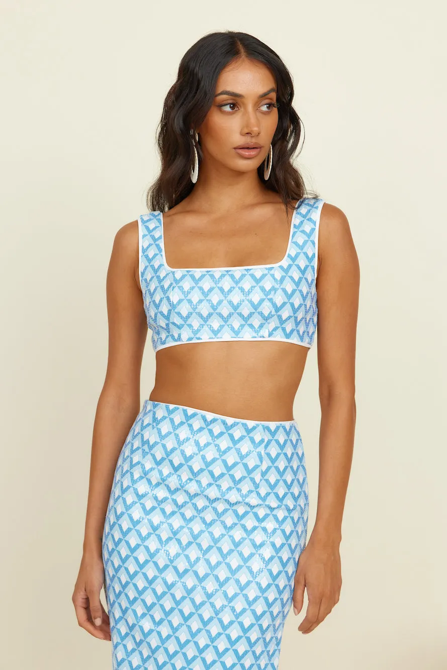 RUNAWAY THE LABEL Carla Crop Sky Geo Print