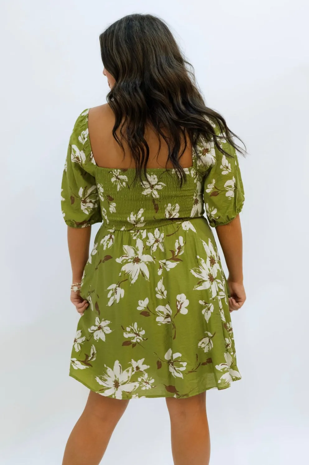 Saanvi Puff Sleeve Dress - Olive
