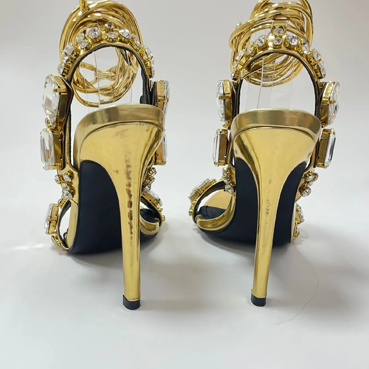 Sexy Cross Strap Rhinestone Stiletto Heel Sandals