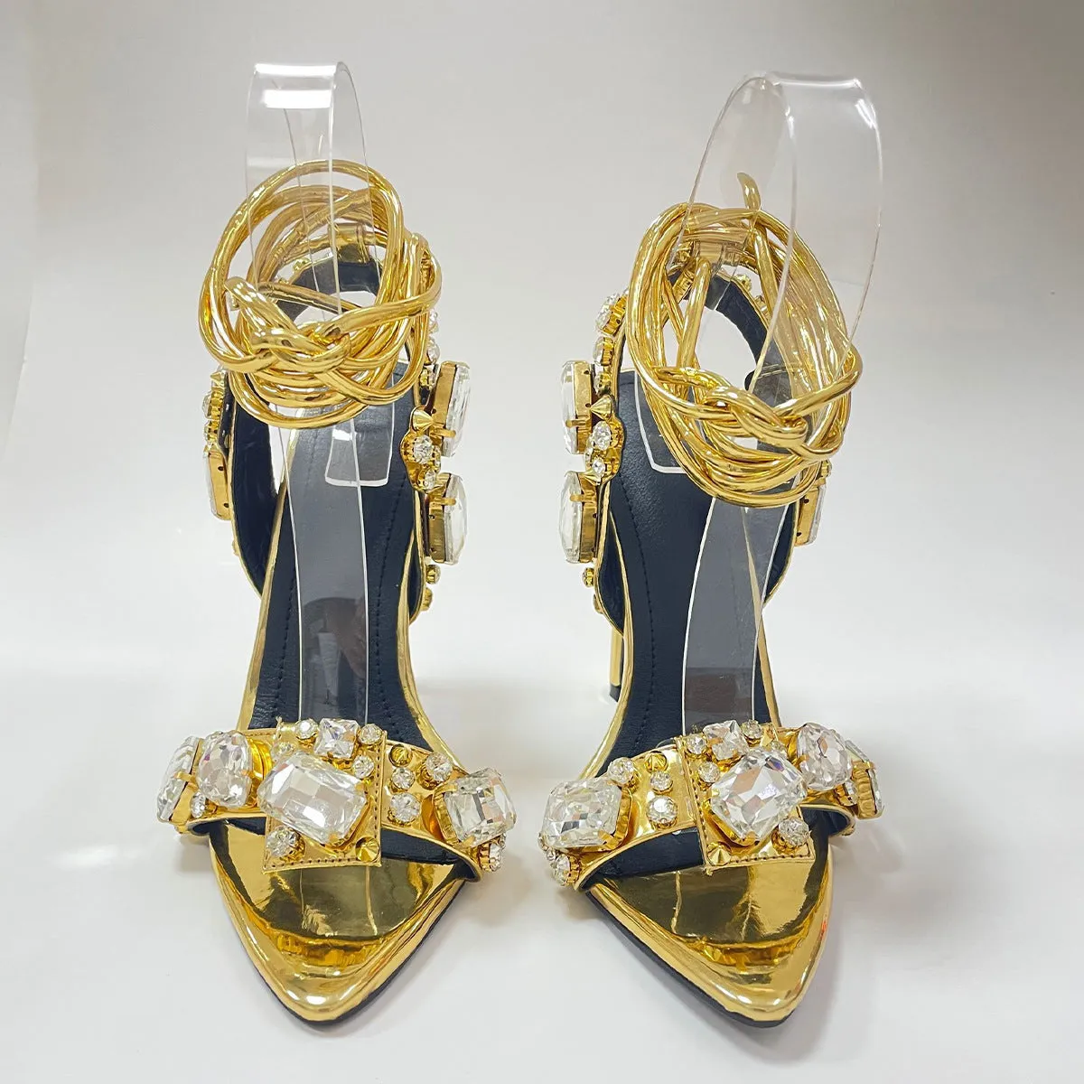 Sexy Cross Strap Rhinestone Stiletto Heel Sandals
