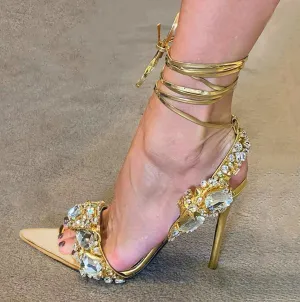 Sexy Cross Strap Rhinestone Stiletto Heel Sandals