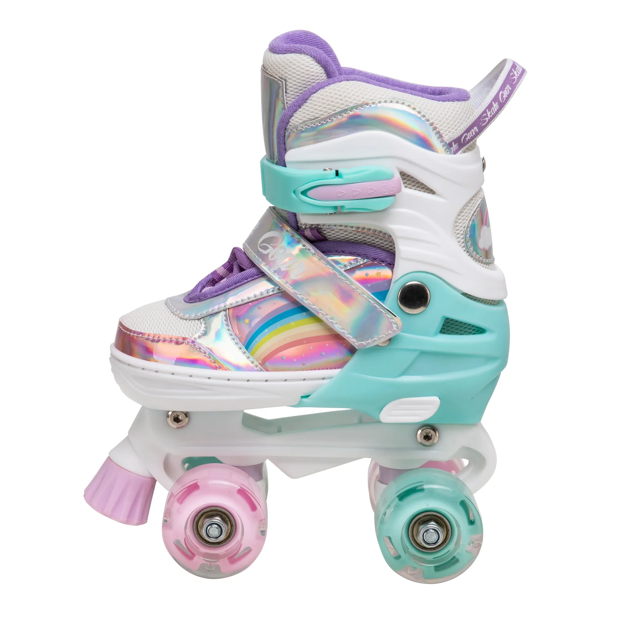 Skate Gear Rainbow Adjustable Light up Quad Roller Skates for Boys and Girls