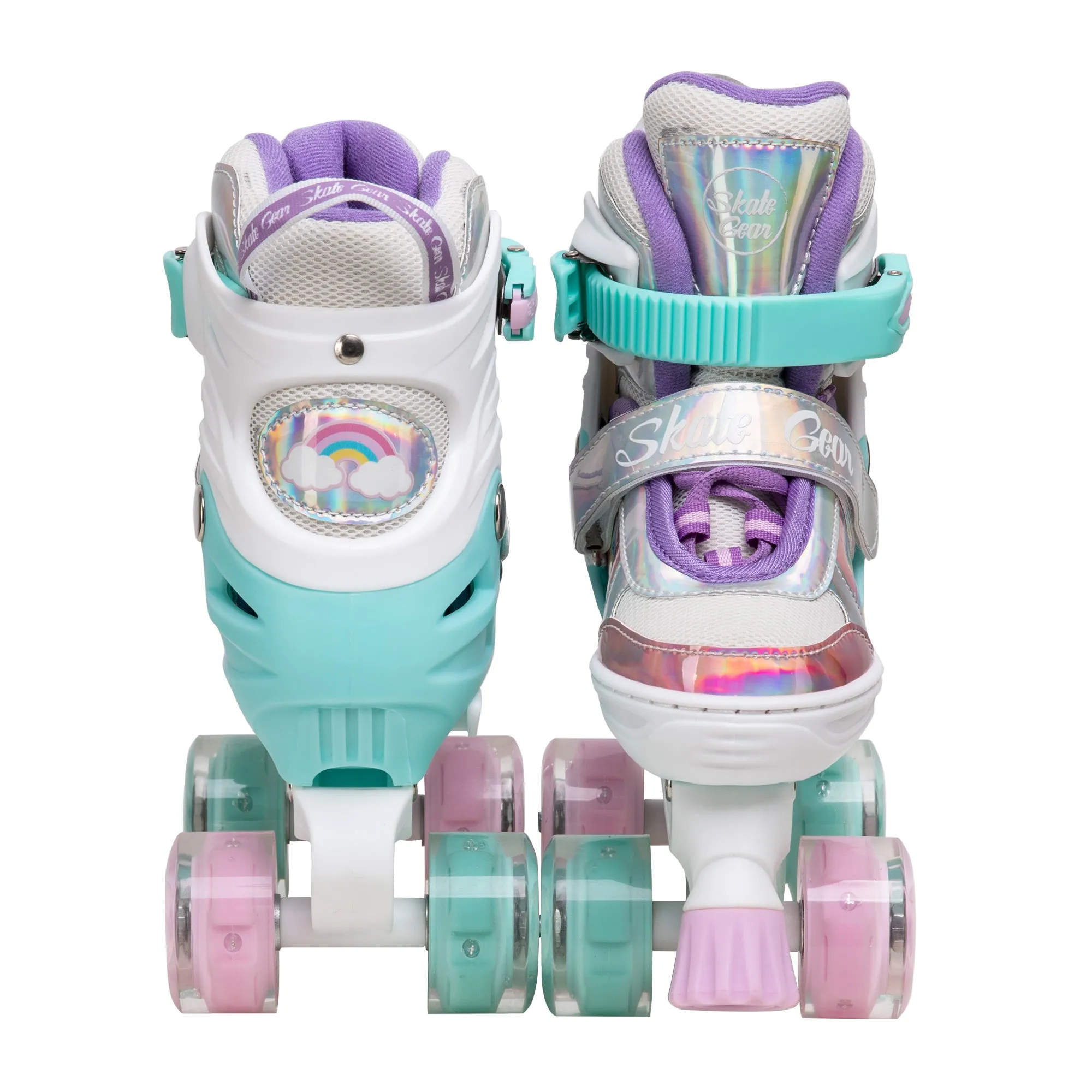 Skate Gear Rainbow Adjustable Light up Quad Roller Skates for Boys and Girls
