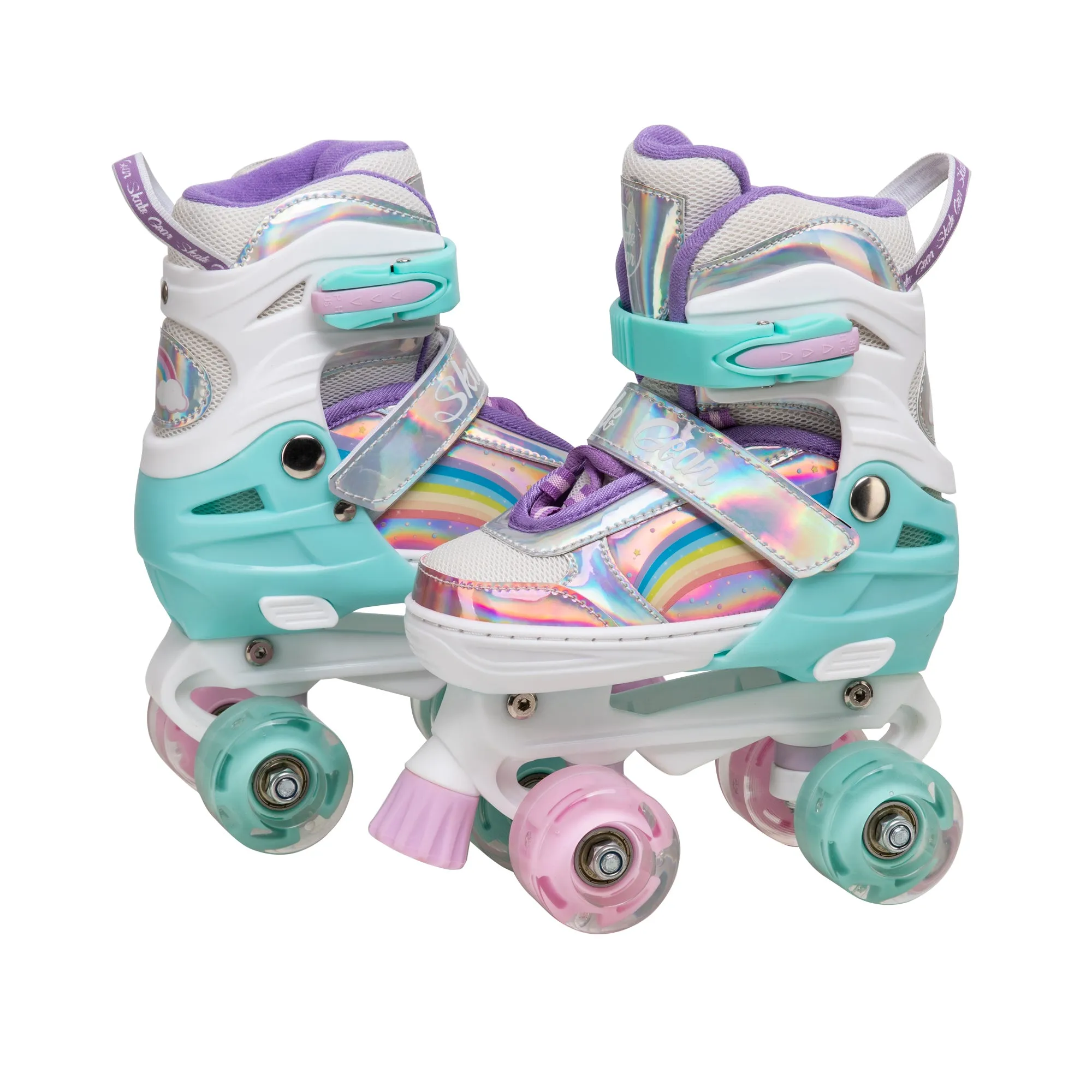 Skate Gear Rainbow Adjustable Light up Quad Roller Skates for Boys and Girls
