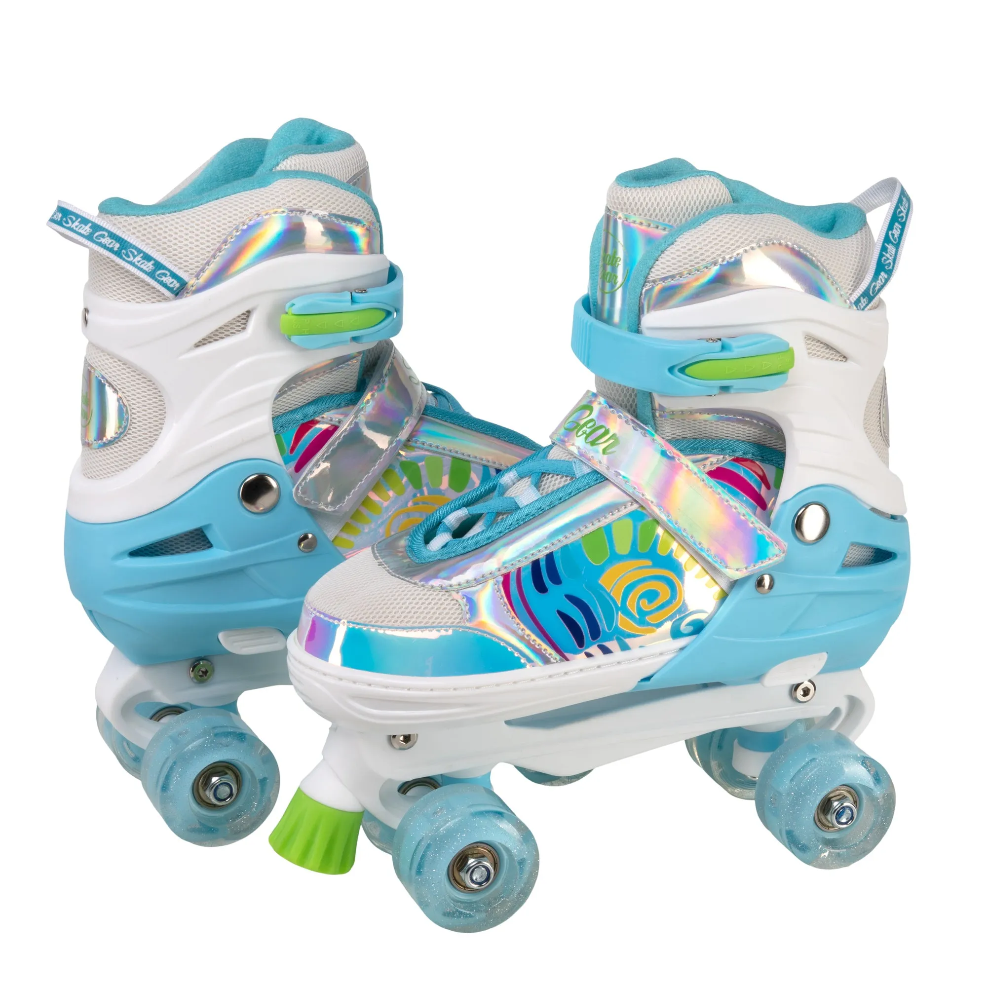 Skate Gear Rainbow Adjustable Light up Quad Roller Skates for Boys and Girls