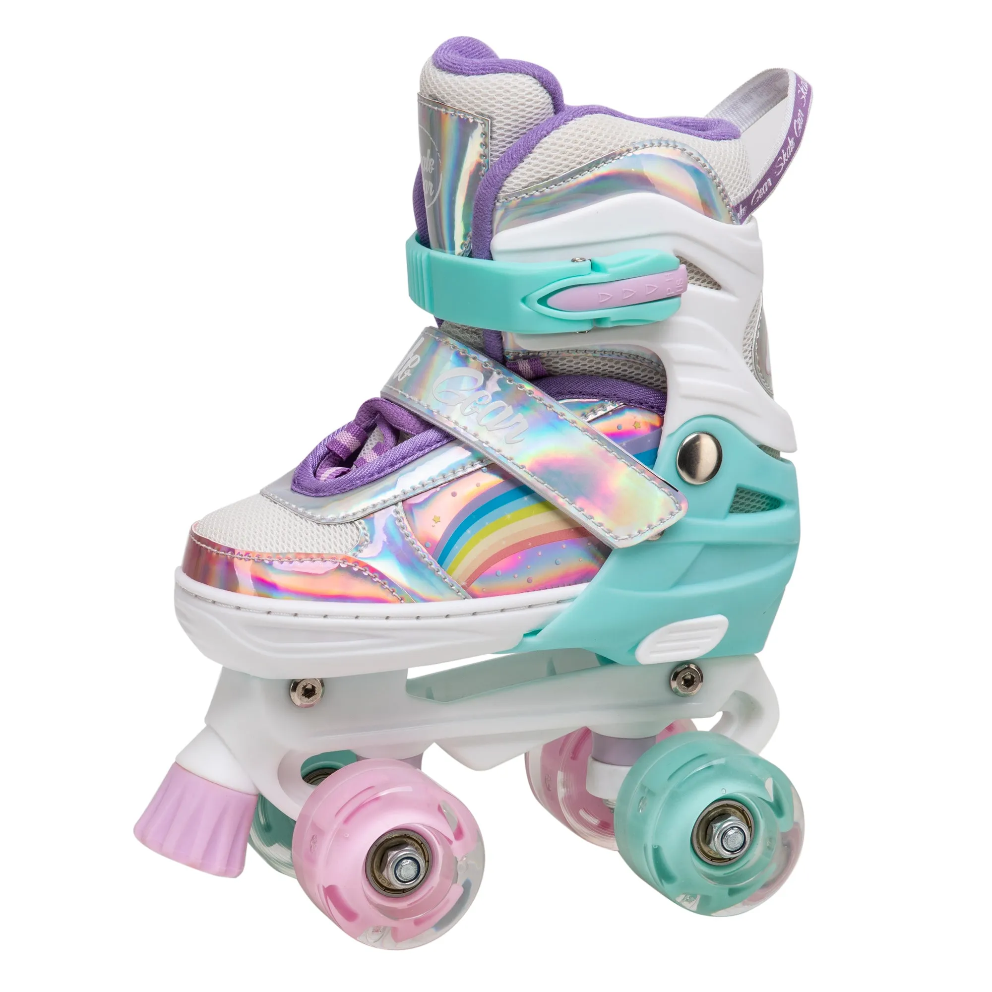 Skate Gear Rainbow Adjustable Light up Quad Roller Skates for Boys and Girls