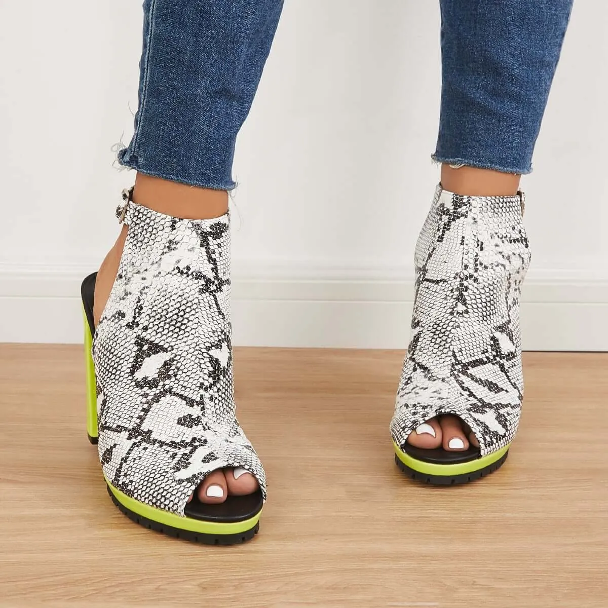 Sohiwoo Peep Toe Chunky High Block Heels Cutout Slingback Sandals