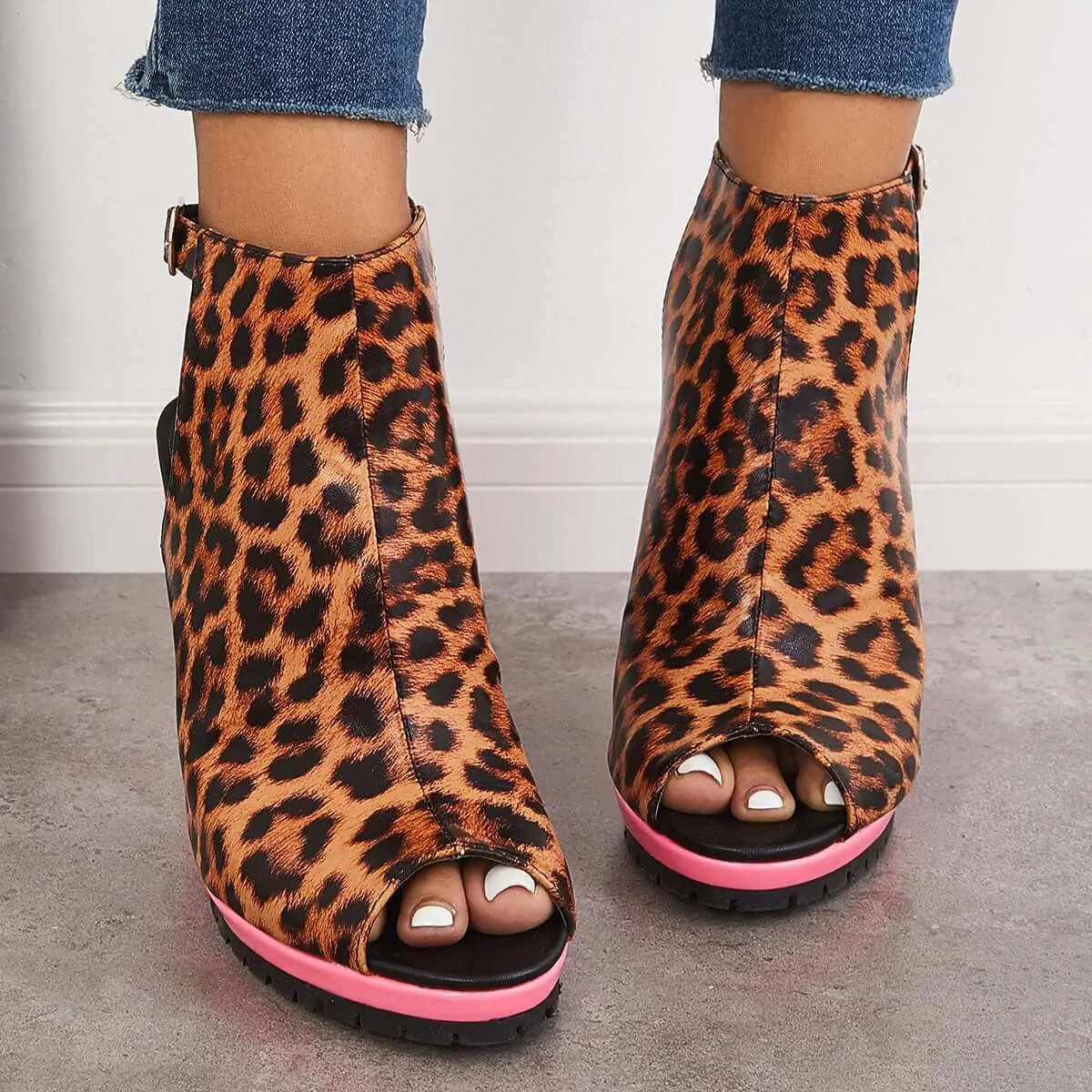 Sohiwoo Peep Toe Chunky High Block Heels Cutout Slingback Sandals