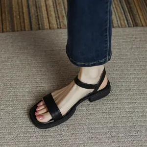 Sohiwoo Summer Women Sandals Low Heels Basic Genuine Leather Office Ladies Casual Outdoor Shoes Woman Concise