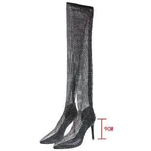 Sohiwoo Women's  Luxury Over-the-knee Boot Long Bright Diamond Shoes  Summer Woman Sandals High Heels Clear Designer Sexy Club Party