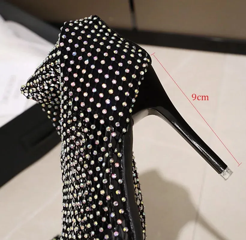 Sohiwoo Women's  Luxury Over-the-knee Boot Long Bright Diamond Shoes  Summer Woman Sandals High Heels Clear Designer Sexy Club Party
