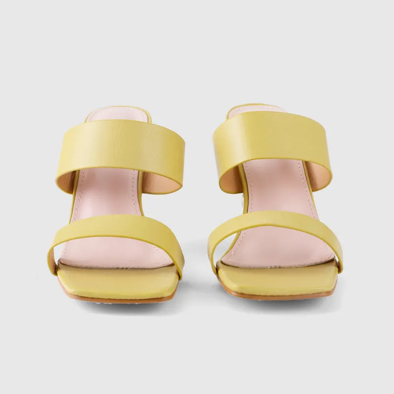 Square Toe Gourd Heeled Sandals Beige