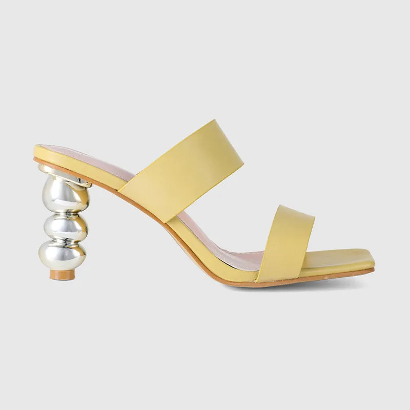 Square Toe Gourd Heeled Sandals Beige