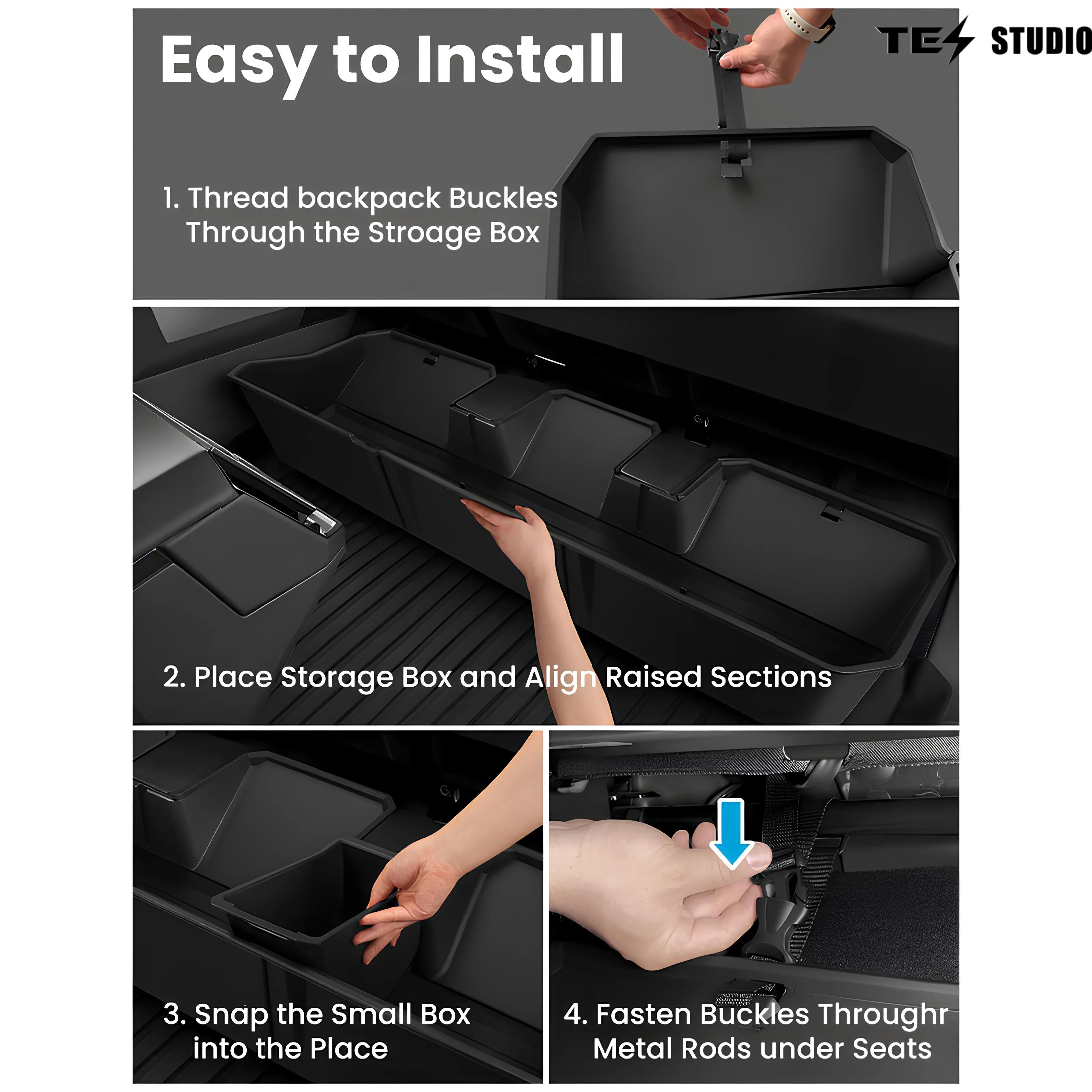 Tesla Cybertruck Under Seat Storage Rear Underseat Box Black Organizer Tesstudio® -Type A