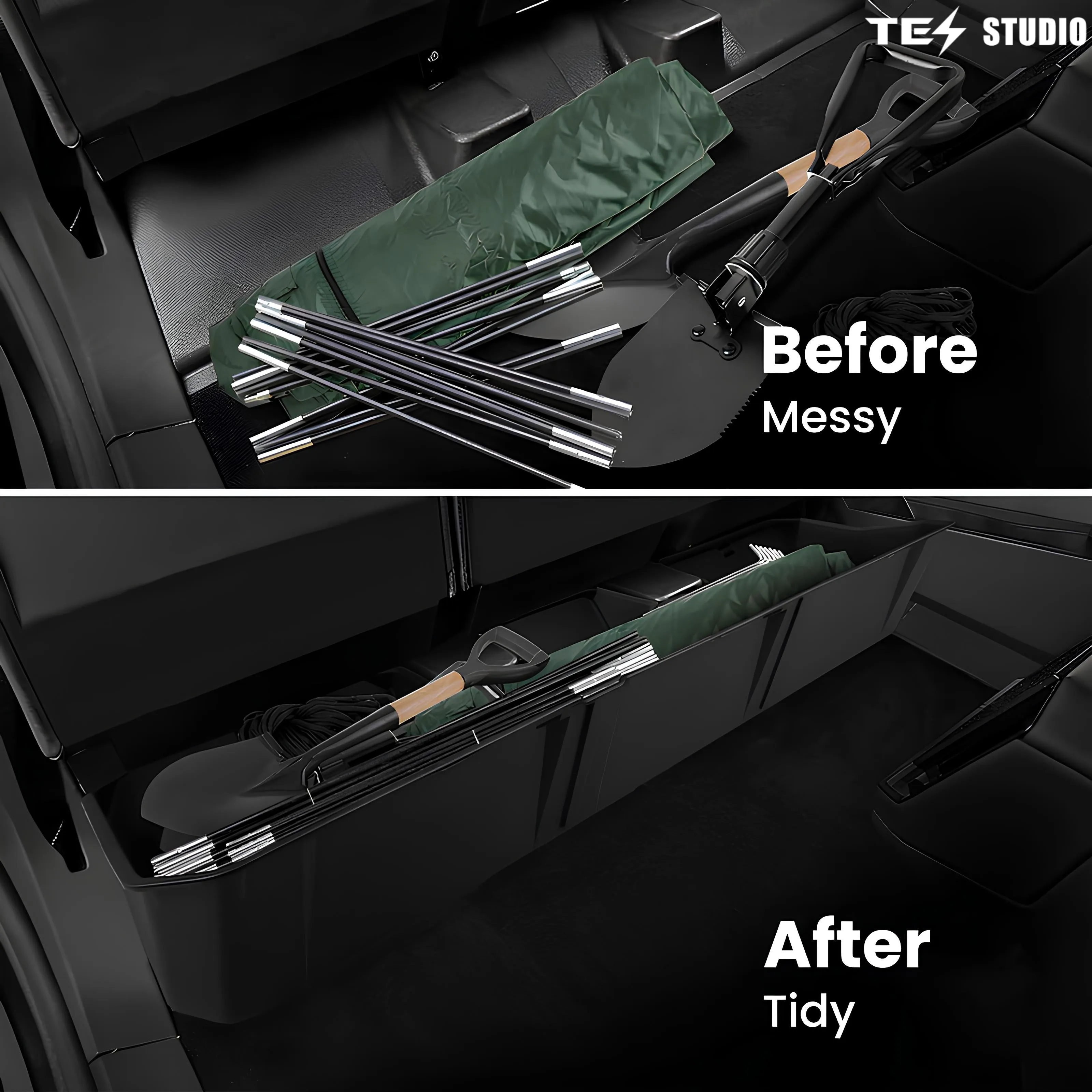 Tesla Cybertruck Under Seat Storage Rear Underseat Box Black Organizer Tesstudio® -Type A
