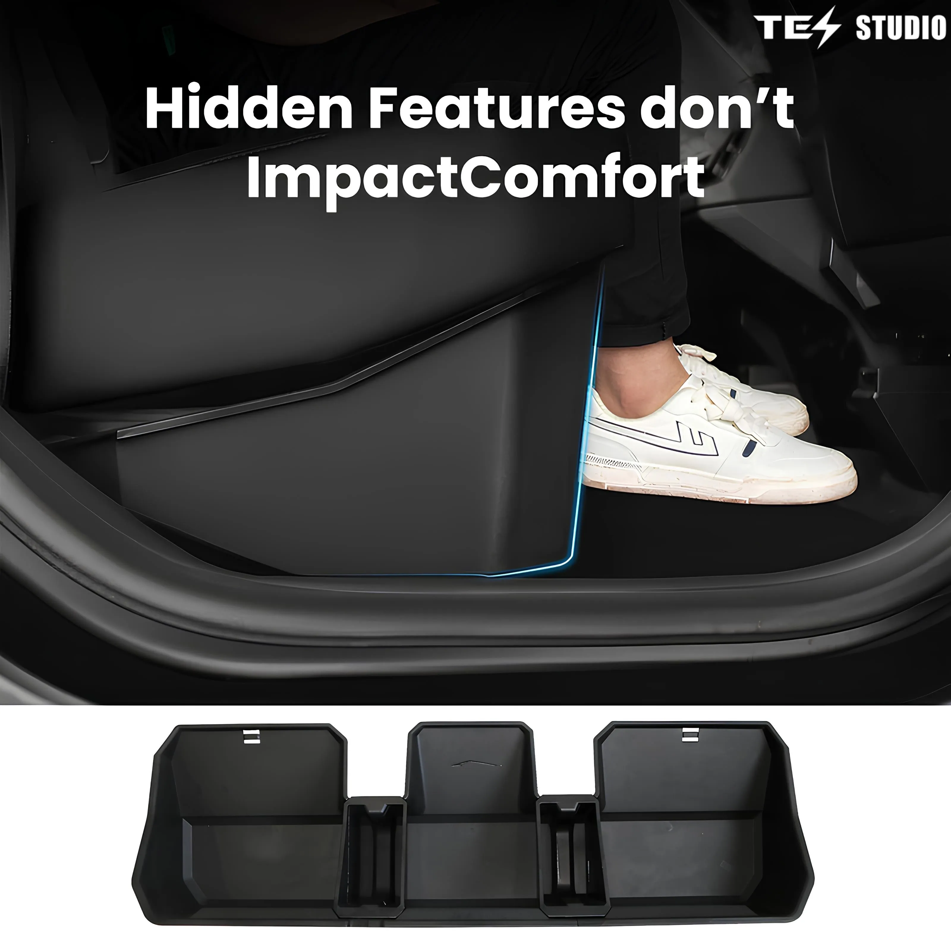 Tesla Cybertruck Under Seat Storage Rear Underseat Box Black Organizer Tesstudio® -Type A