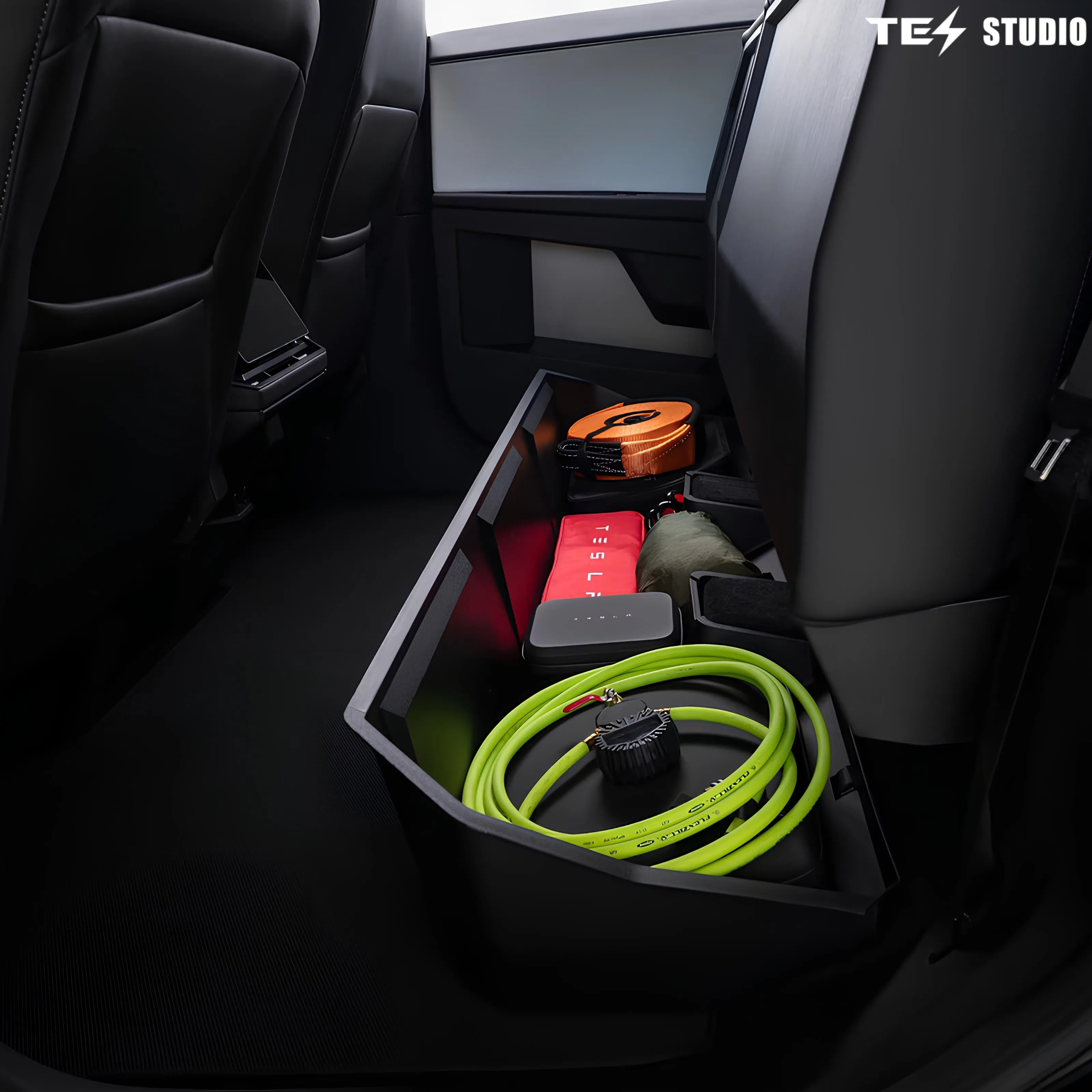 Tesla Cybertruck Under Seat Storage Rear Underseat Box Black Organizer Tesstudio® -Type A