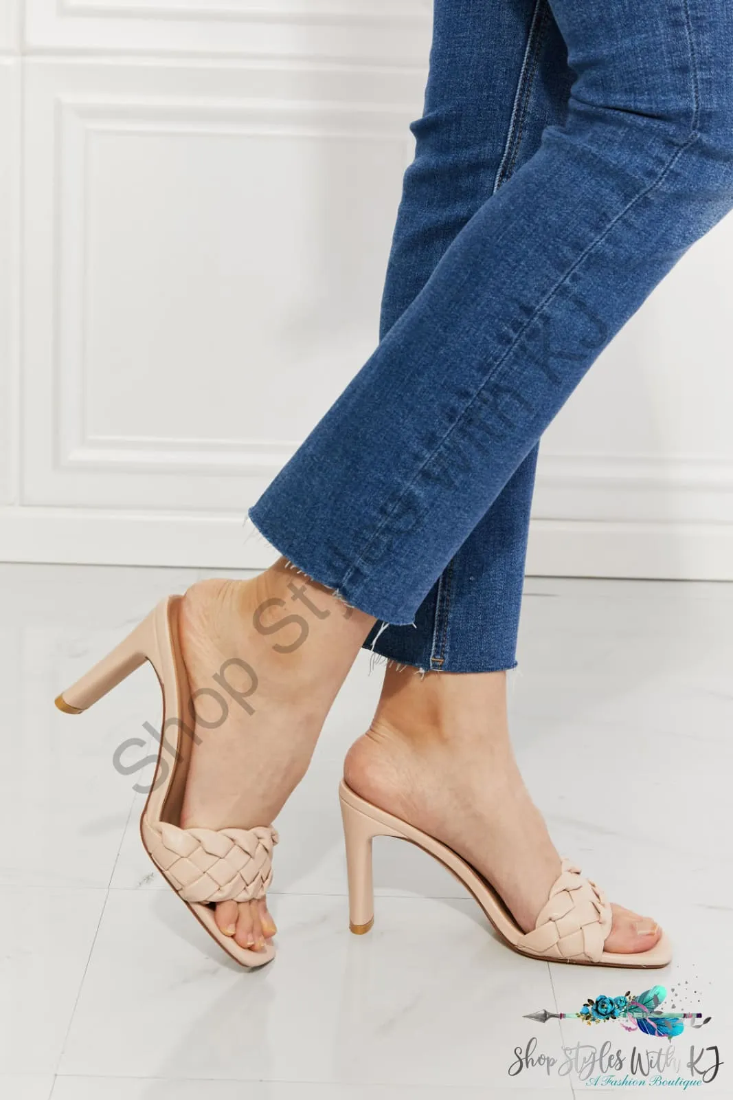 Top of the World Braided Block Heel Sandals in Beige