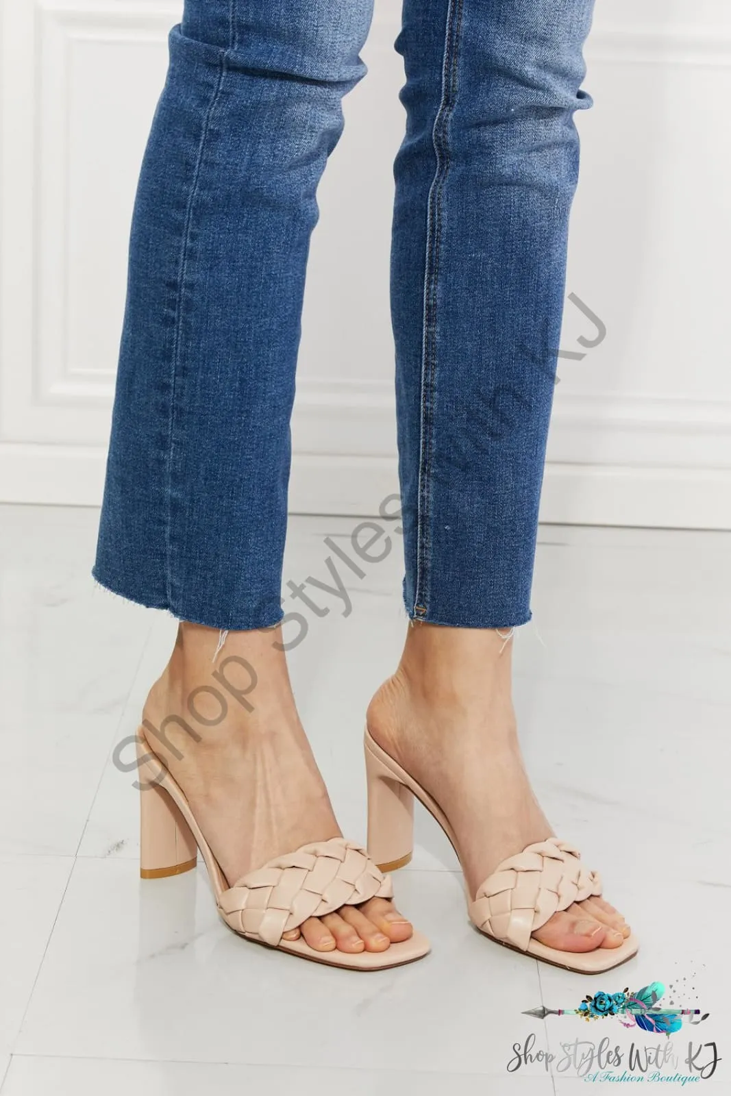 Top of the World Braided Block Heel Sandals in Beige