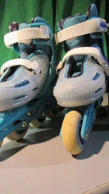 Used Crazy Skates Teal Glitter SMALL J11-1 Adjustable 4 Sizes Inline Skates