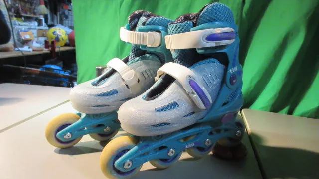 Used Crazy Skates Teal Glitter SMALL J11-1 Adjustable 4 Sizes Inline Skates