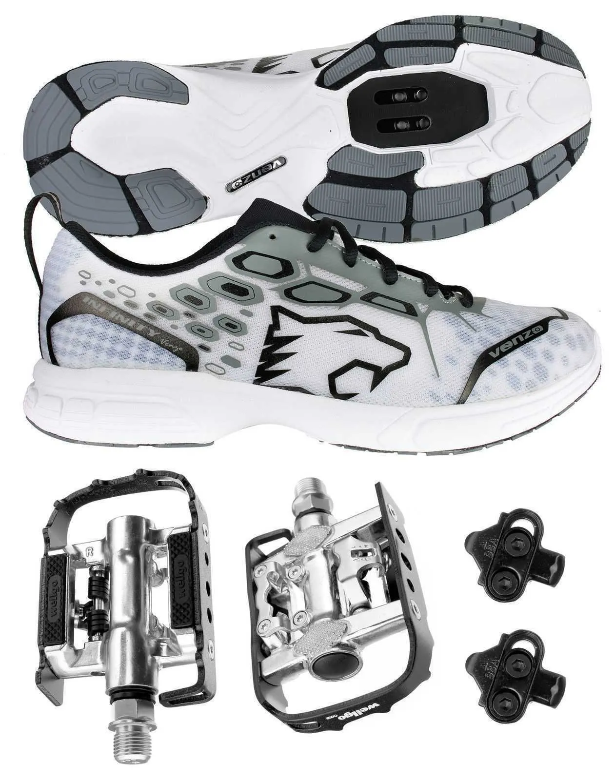 Venzo MTB compatible with Shimano SPD Shoes Gray   Wellgo C002 Multi Pedals 45