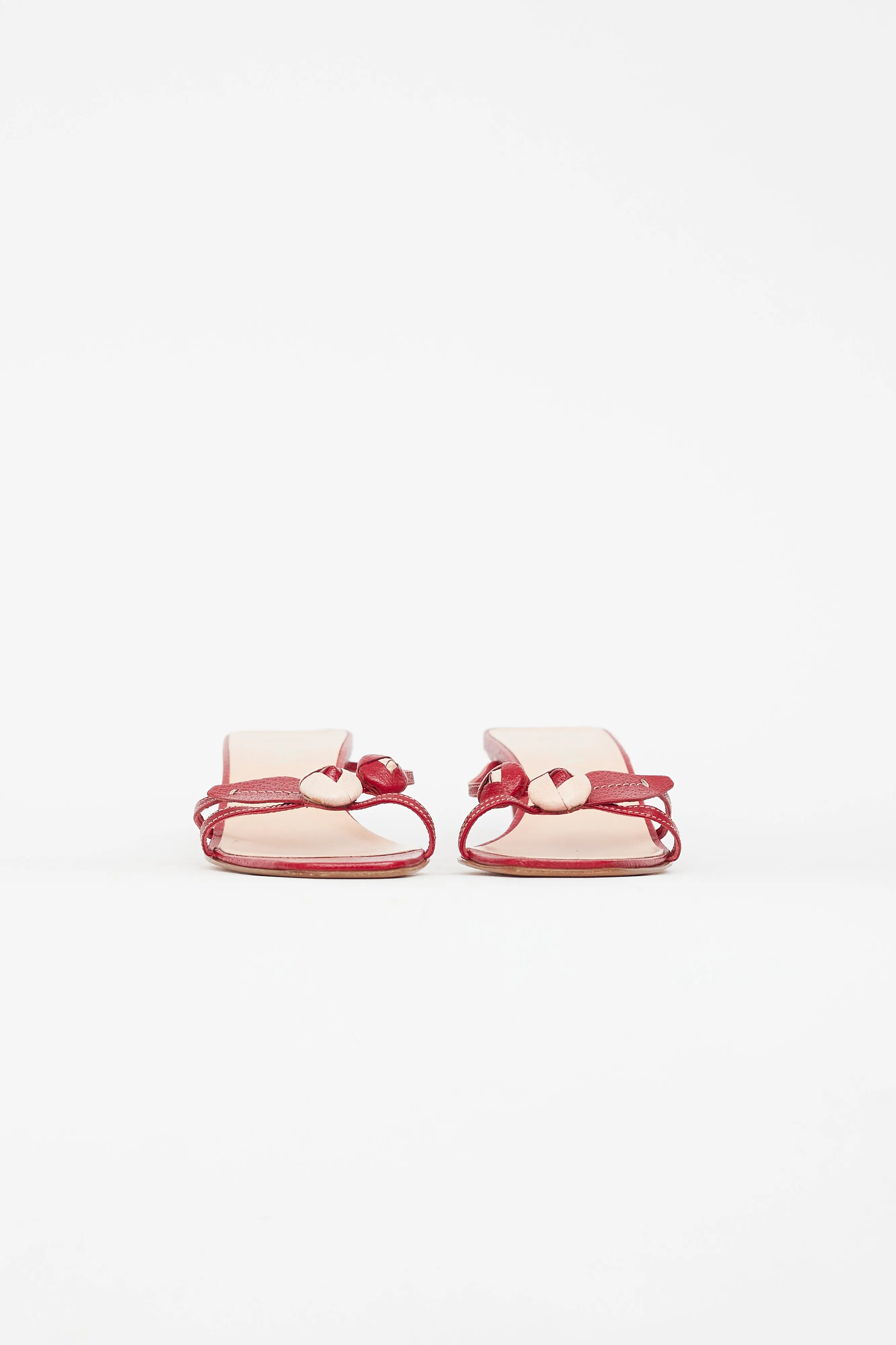 Vintage Red Leather Flower Heeled Sandal