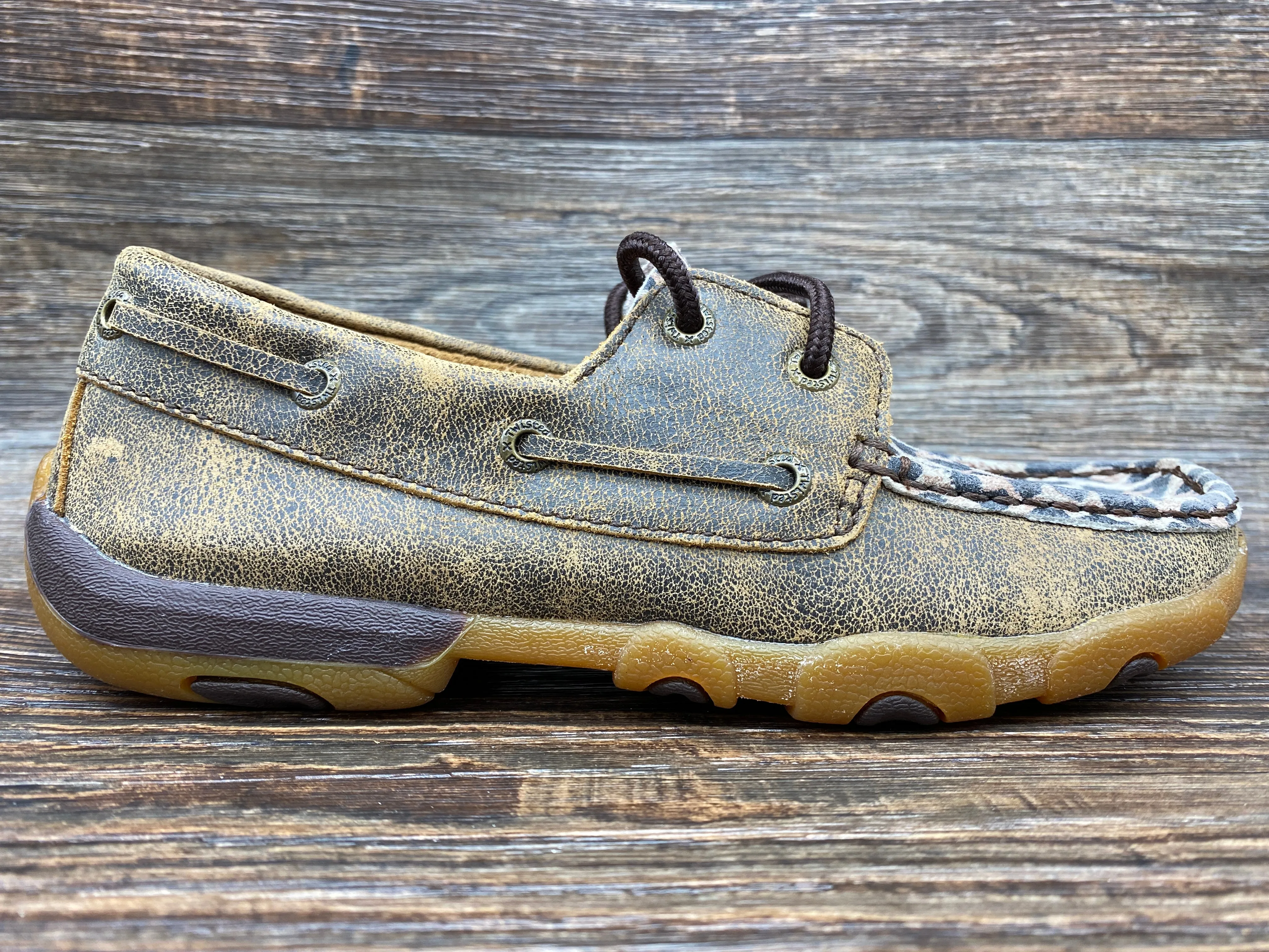 wdm0057 Women's Distressed Leopard Print Driving Moc by Twisted X