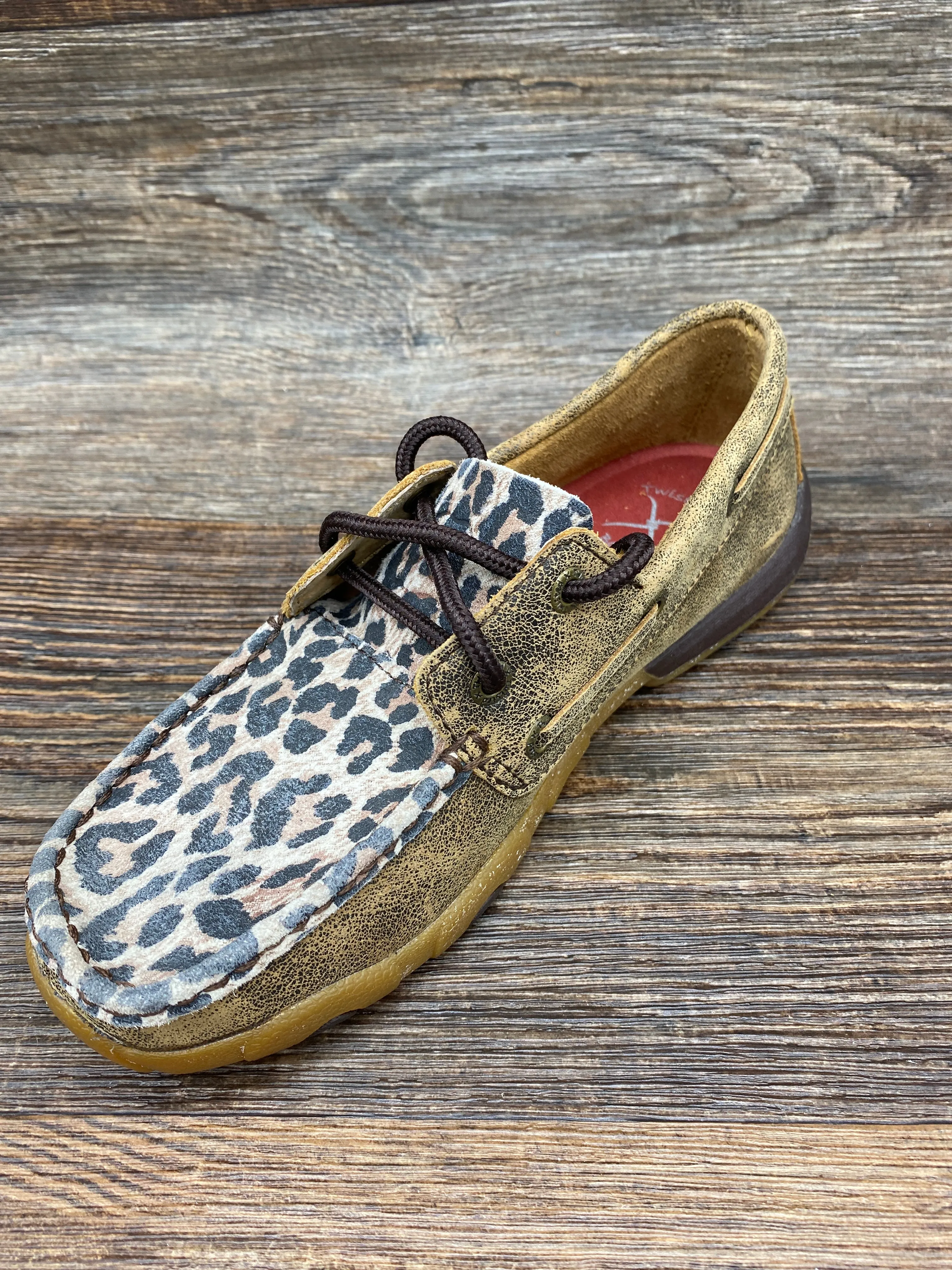 wdm0057 Women's Distressed Leopard Print Driving Moc by Twisted X