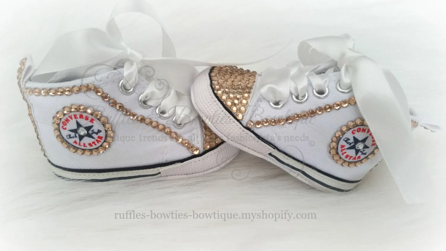 White and Gold Crystal Baby Converse High Tops- Crystal Shoes - Pre Walker Shoes - Baby Girl Shoes - Wedding - Christening - Baptism - Baby