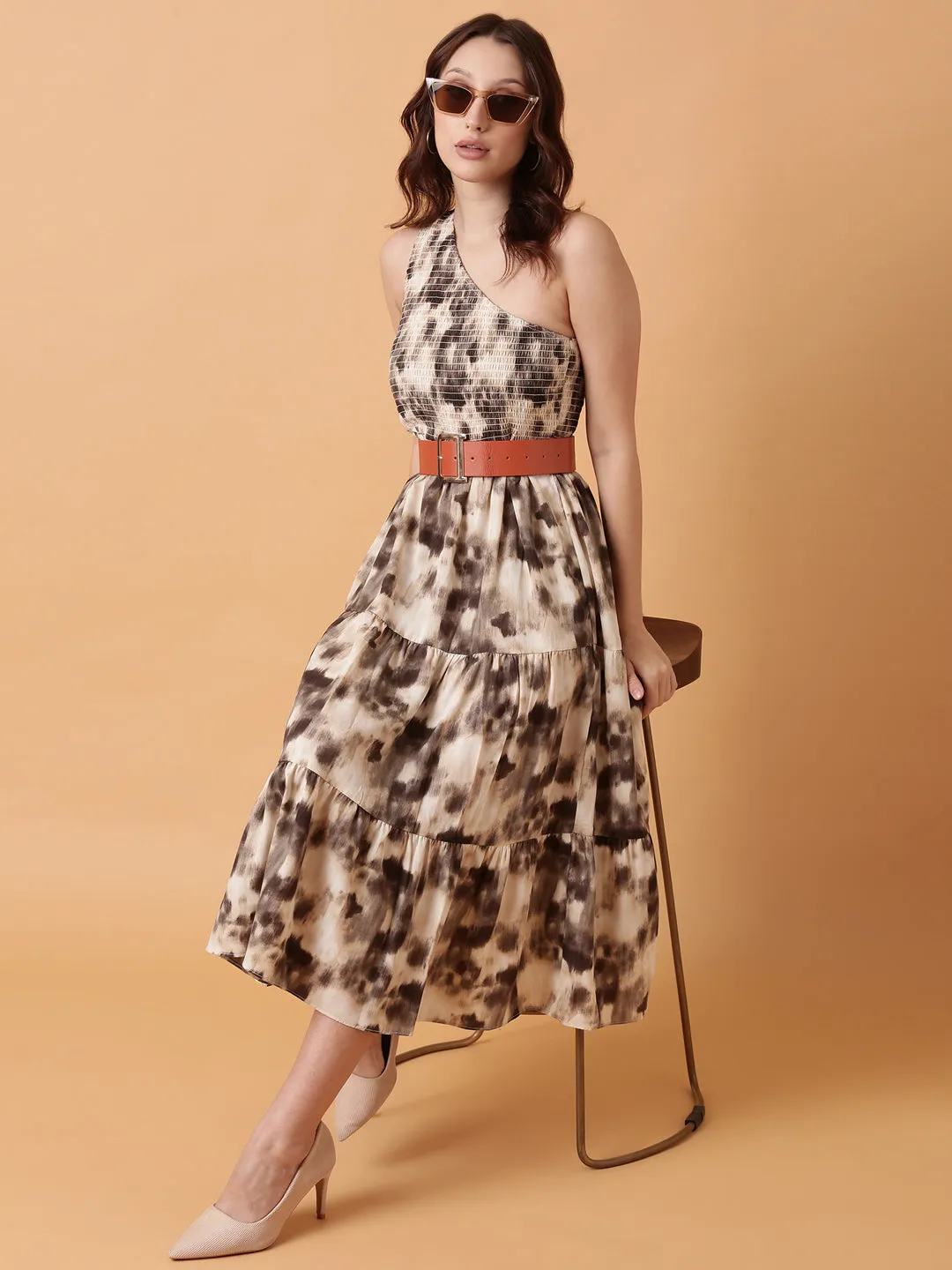 Women Grey Dyed Fit and Flare Dress With Belt