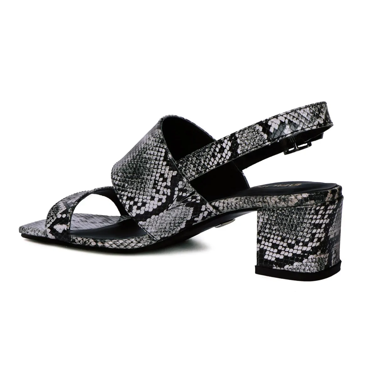 Women Snake Print Leather Slide-In Slippers Double Strap Heeled Sandal By Brune & Bareskin