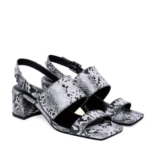 Women Snake Print Leather Slide-In Slippers Double Strap Heeled Sandal By Brune & Bareskin