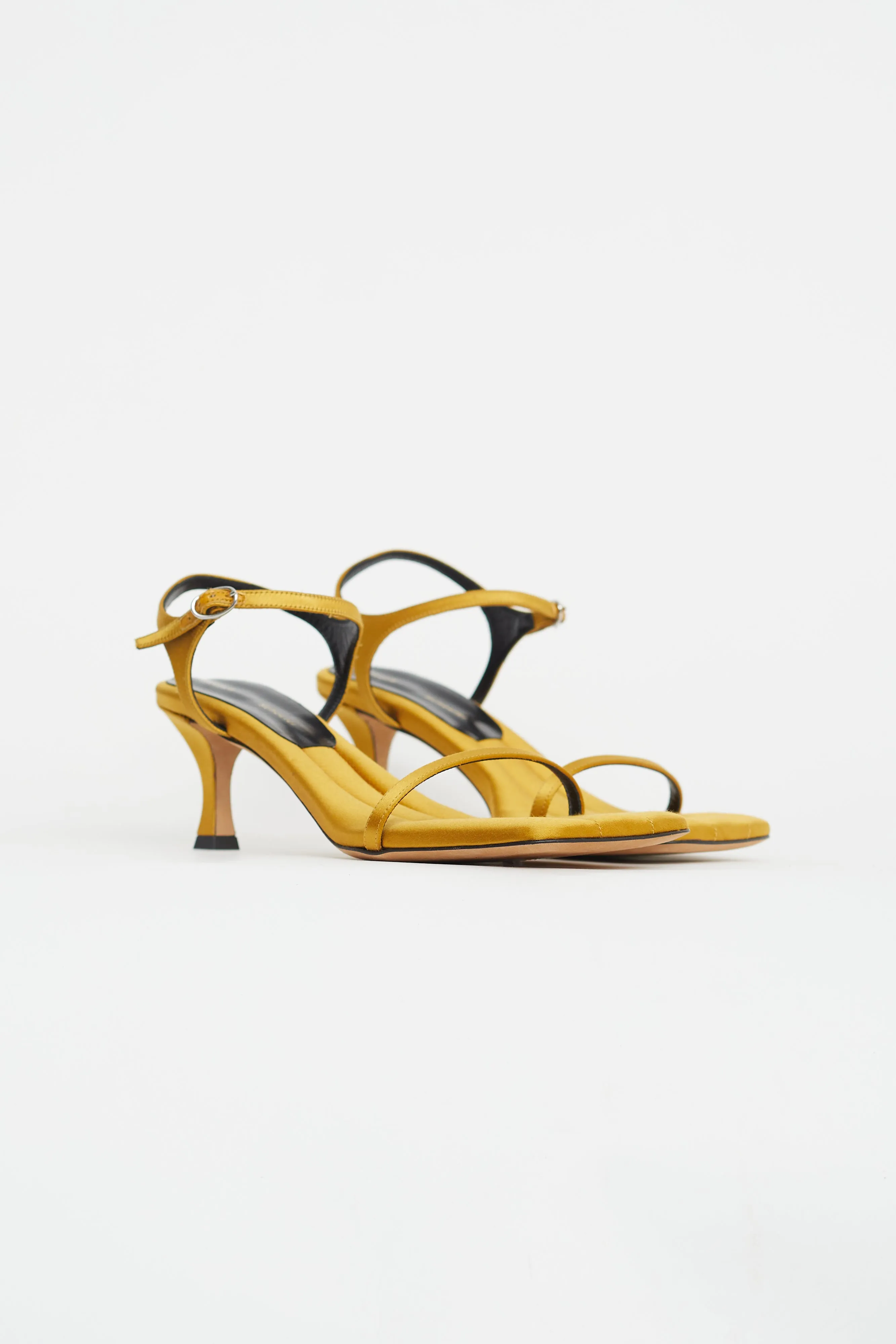 Yellow Satin Padded Heeled Sandal