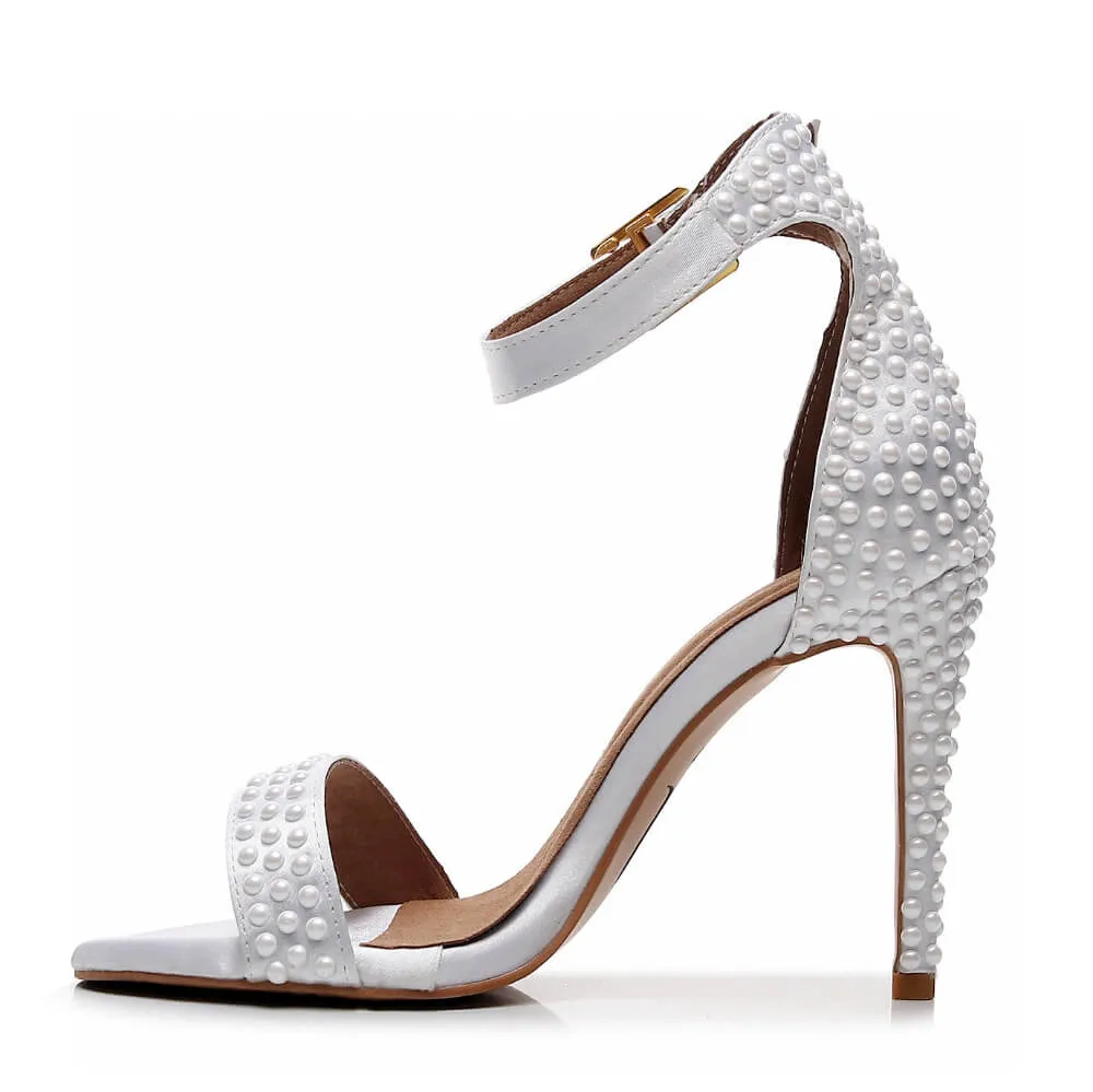 Zuri - White Satin Pearl - Rubber Sole